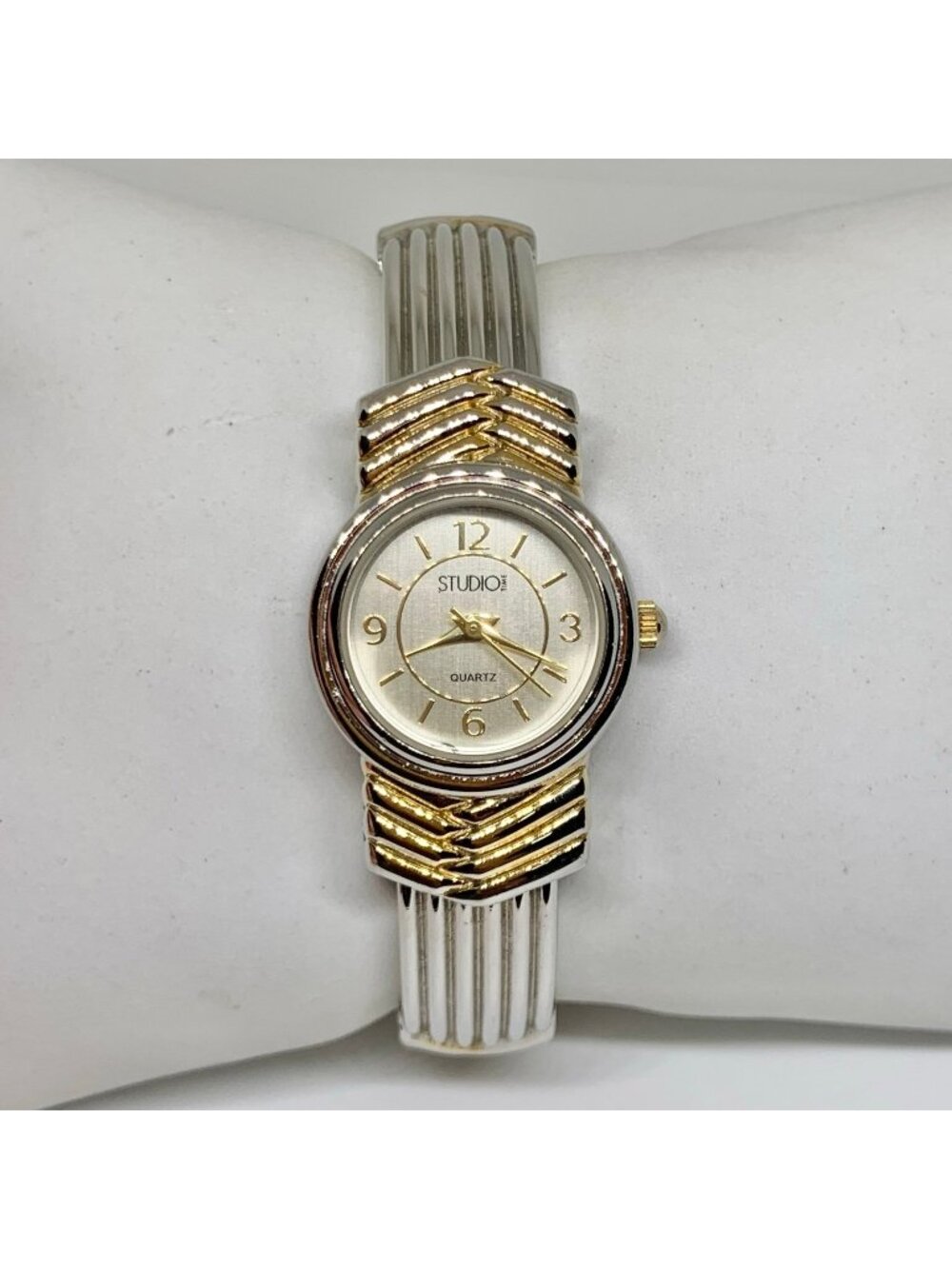Studio women’s cuff bracelet watch two tone 23mm quartz analog 6.5” running